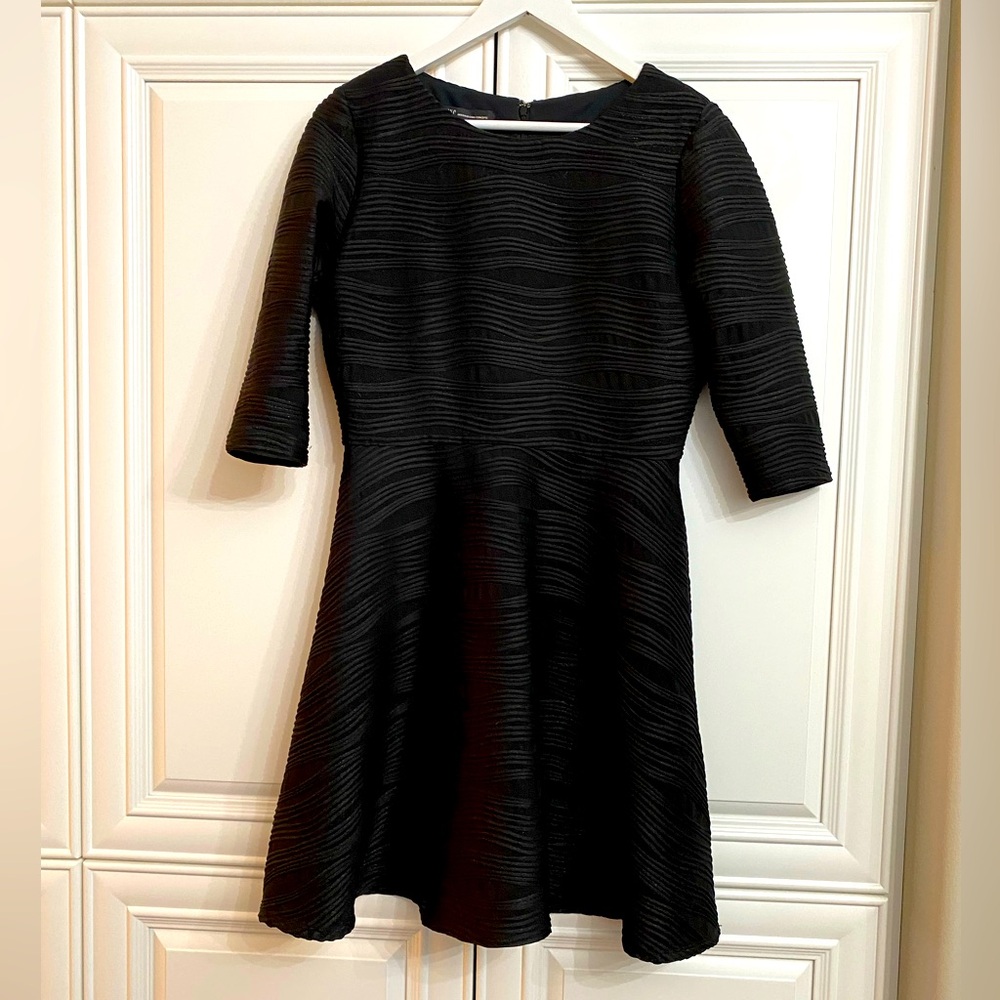 International Concepts Size 8 Black Fit & Flare Midi Dress Scoop Neck Zip Back